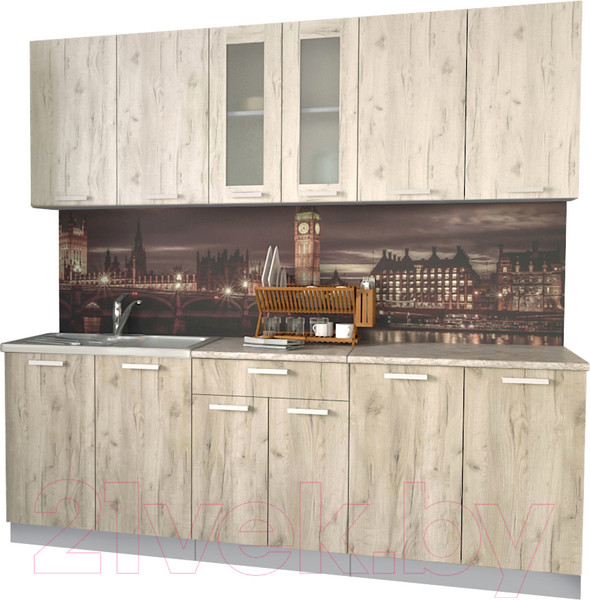 Изображение товара Кухонный гарнитур Интерлиния Мила 22 (дуб белый/дуб серый/опал светлый)