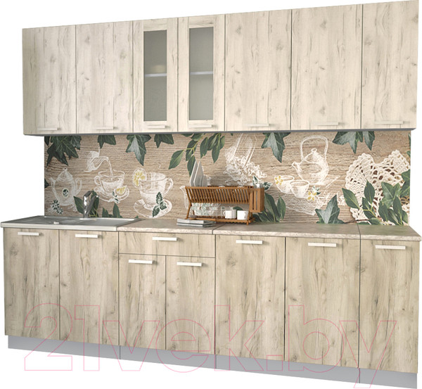 Изображение товара Кухонный гарнитур Интерлиния Мила 25 (дуб белый/дуб серый/опал светлый)