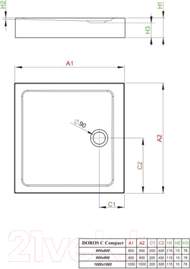 Изображение товара Душевой поддон Radaway Doros Compact C900x900 / SDRC9090-05