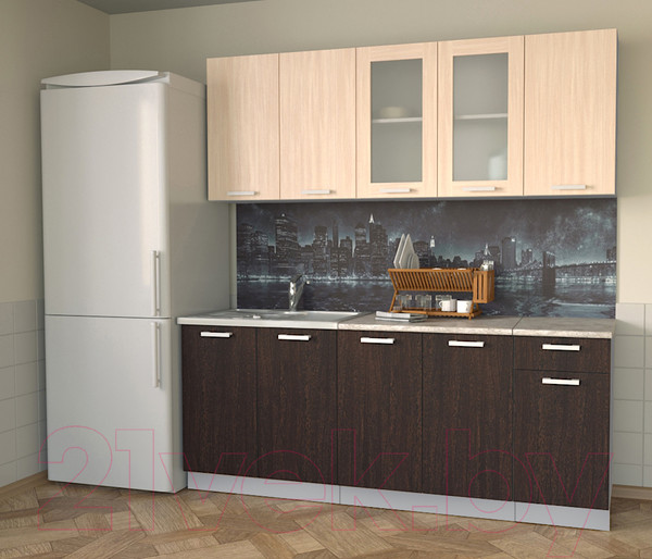 Изображение товара Кухонный гарнитур Интерлиния Мила 20 (дуб молочный/дуб венге/опал светлый)