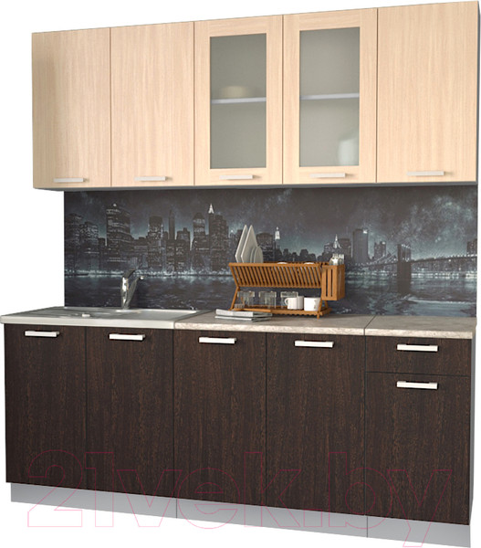 Изображение товара Кухонный гарнитур Интерлиния Мила 20 (дуб молочный/дуб венге/опал светлый)