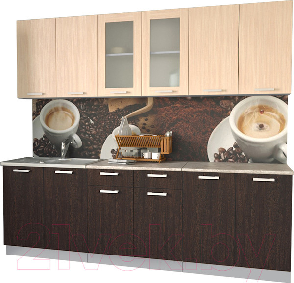 Изображение товара Кухонный гарнитур Интерлиния Мила 24 (дуб молочный/дуб венге/опал светлый)