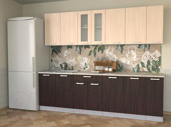 Изображение товара Кухонный гарнитур Интерлиния Мила 25 (дуб молочный/дуб венге/опал светлый)