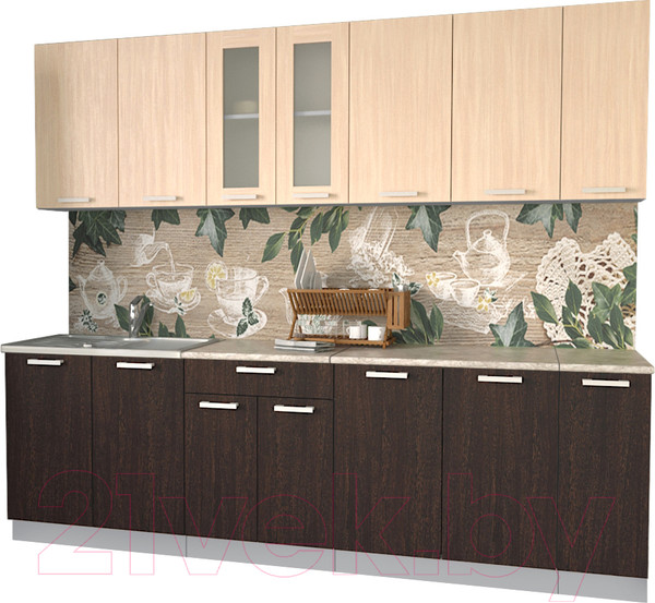 Изображение товара Кухонный гарнитур Интерлиния Мила 25 (дуб молочный/дуб венге/опал светлый)