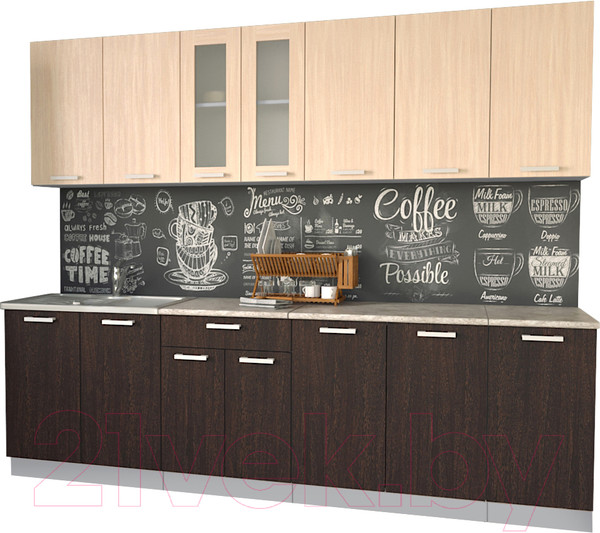 Изображение товара Кухонный гарнитур Интерлиния Мила 26 (дуб молочный/дуб венге/опал светлый)