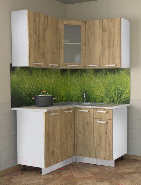 Изображение товара Кухонный гарнитур Интерлиния Мила 12x12 (дуб золотой/опал светлый)