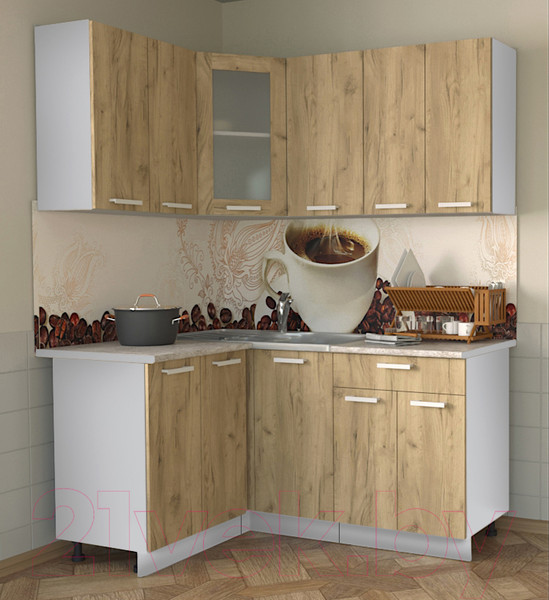 Изображение товара Кухонный гарнитур Интерлиния Мила 12x16 (дуб золотой/опал светлый)