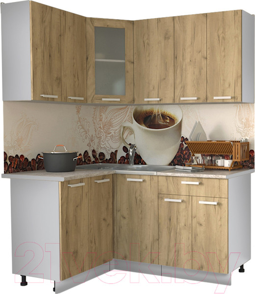 Изображение товара Кухонный гарнитур Интерлиния Мила 12x16 (дуб золотой/опал светлый)
