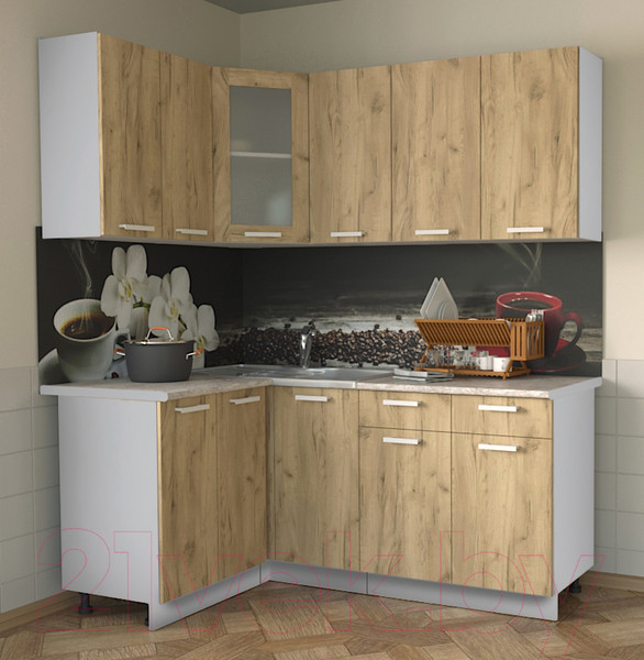 Изображение товара Кухонный гарнитур Интерлиния Мила 12x18 (дуб золотой/опал светлый)