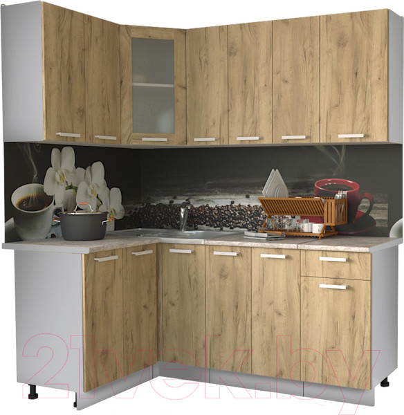 Изображение товара Кухонный гарнитур Интерлиния Мила 12x19 (дуб золотой/опал светлый)