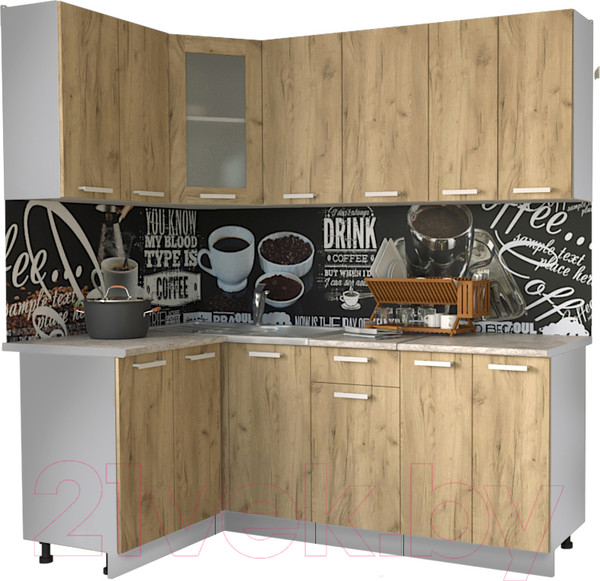 Изображение товара Кухонный гарнитур Интерлиния Мила 12x20 (дуб золотой/опал светлый)