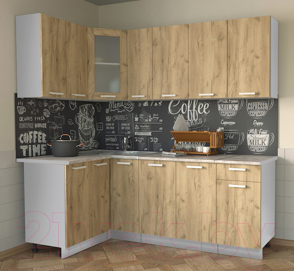 Изображение товара Кухонный гарнитур Интерлиния Мила 12x21 (дуб золотой/опал светлый)