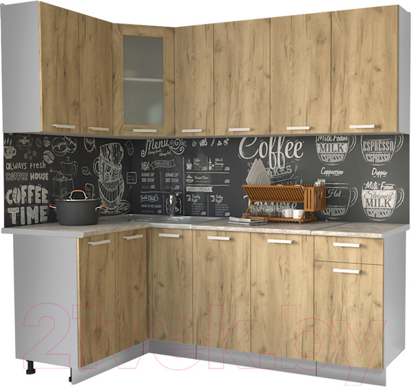 Изображение товара Кухонный гарнитур Интерлиния Мила 12x21 (дуб золотой/опал светлый)