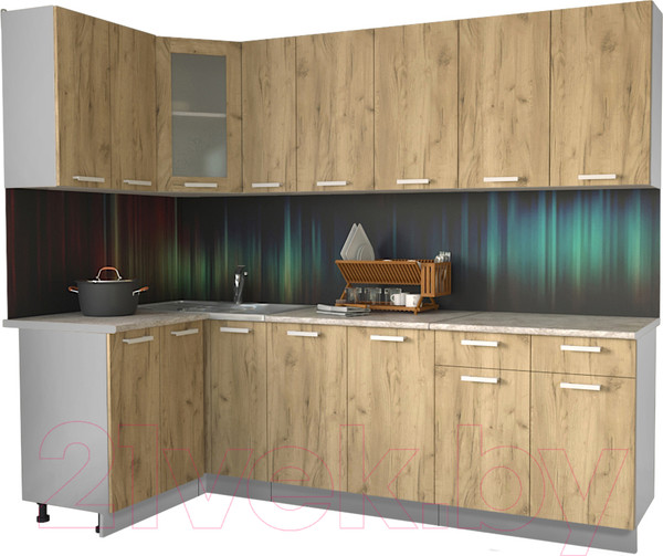 Изображение товара Кухонный гарнитур Интерлиния Мила 12x25 (дуб золотой/опал светлый)