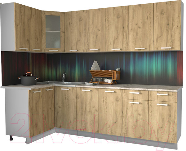 Изображение товара Кухонный гарнитур Интерлиния Мила 12x26 (дуб золотой/опал светлый)