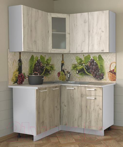 Изображение товара Кухонный гарнитур Интерлиния Мила 12x14 (дуб белый/дуб серый/опал светлый)