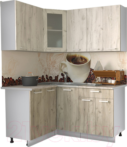 Изображение товара Кухонный гарнитур Интерлиния Мила 12x16 (дуб белый/дуб серый/опал светлый)