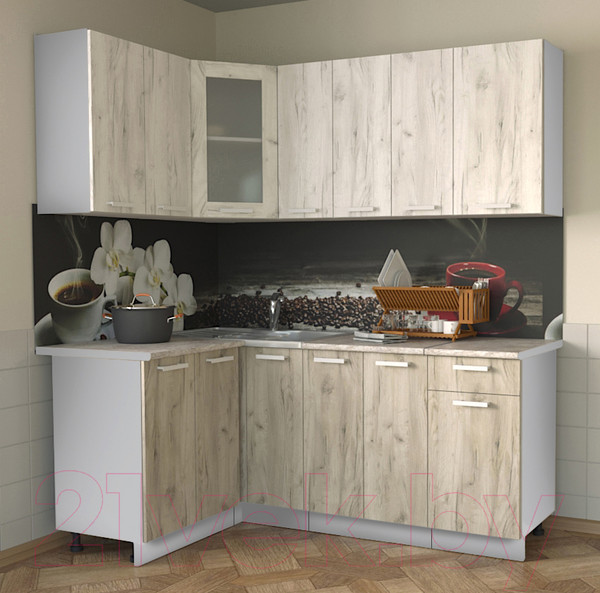 Изображение товара Кухонный гарнитур Интерлиния Мила 12x19 (дуб белый/дуб серый/опал светлый)