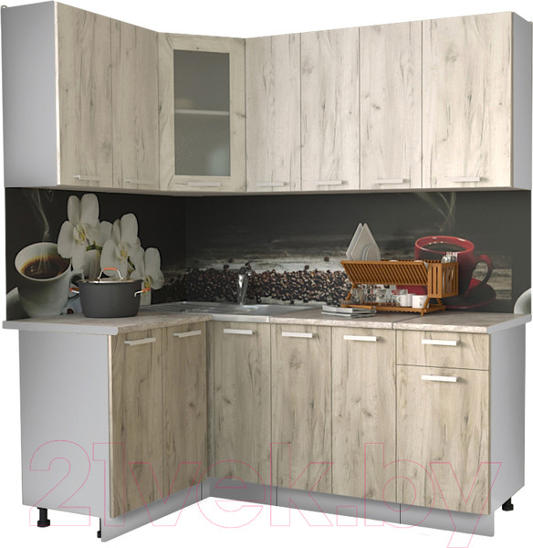 Изображение товара Кухонный гарнитур Интерлиния Мила 12x19 (дуб белый/дуб серый/опал светлый)