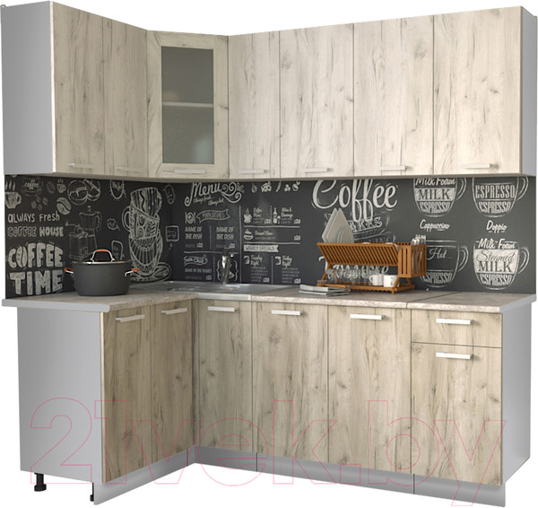 Изображение товара Кухонный гарнитур Интерлиния Мила 12x21 (дуб белый/дуб серый/опал светлый)