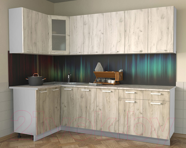 Изображение товара Кухонный гарнитур Интерлиния Мила 12x25 (дуб белый/дуб серый/опал светлый)