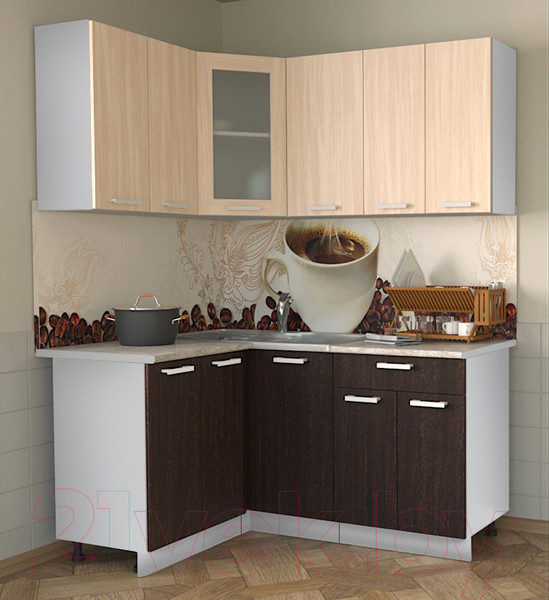 Изображение товара Кухонный гарнитур Интерлиния Мила 12x16 (дуб молочный/дуб венге/опал светлый)