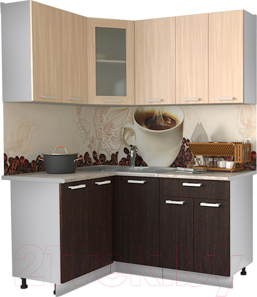 Изображение товара Кухонный гарнитур Интерлиния Мила 12x16 (дуб молочный/дуб венге/опал светлый)