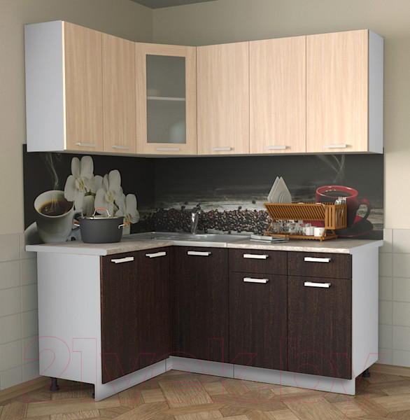 Изображение товара Кухонный гарнитур Интерлиния Мила 12x18 (дуб молочный/дуб венге/опал светлый)