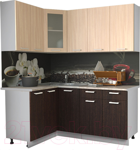 Изображение товара Кухонный гарнитур Интерлиния Мила 12x18 (дуб молочный/дуб венге/опал светлый)