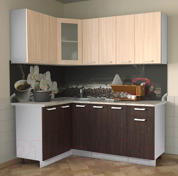 Изображение товара Кухонный гарнитур Интерлиния Мила 12x19 (дуб молочный/дуб венге/опал светлый)