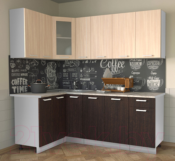 Изображение товара Кухонный гарнитур Интерлиния Мила 12x21 (дуб молочный/дуб венге/опал светлый)