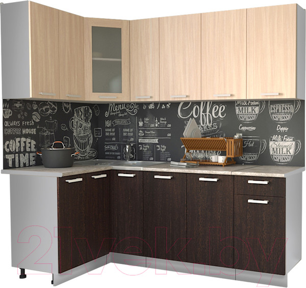 Изображение товара Кухонный гарнитур Интерлиния Мила 12x21 (дуб молочный/дуб венге/опал светлый)