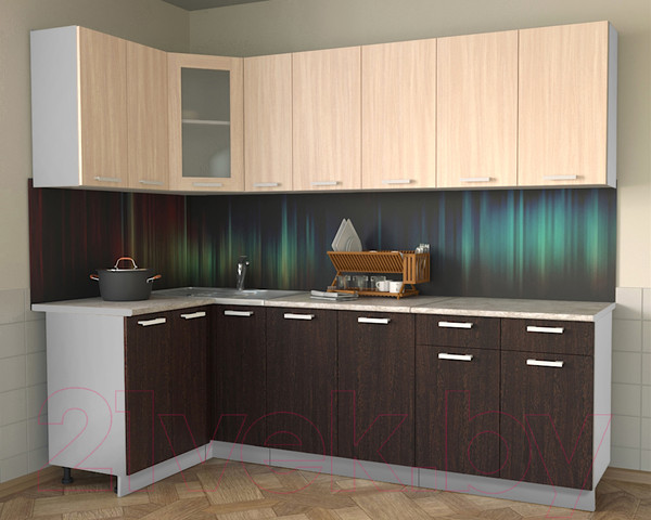 Изображение товара Кухонный гарнитур Интерлиния Мила 12x25 (дуб молочный/дуб венге/опал светлый)