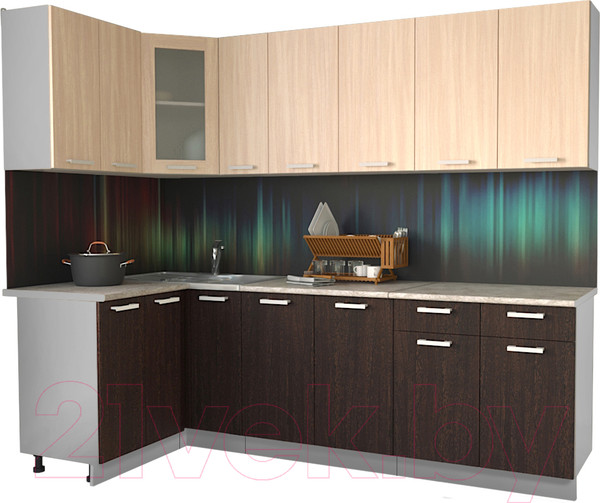 Изображение товара Кухонный гарнитур Интерлиния Мила 12x25 (дуб молочный/дуб венге/опал светлый)