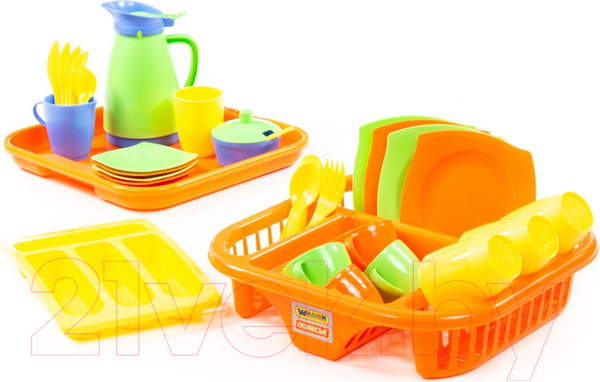 Изображение товара Набор игрушечной посуды Полесье Алиса с сушилкой, подносом и лотком на 4 персоны / 40718