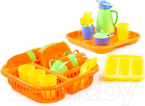 Изображение товара Набор игрушечной посуды Полесье Алиса с сушилкой, подносом и лотком на 4 персоны / 40718