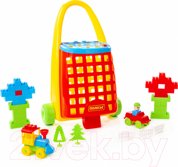 Изображение товара Конструктор Полесье Забавная тележка с конструктором Строитель / 44372 (101эл)