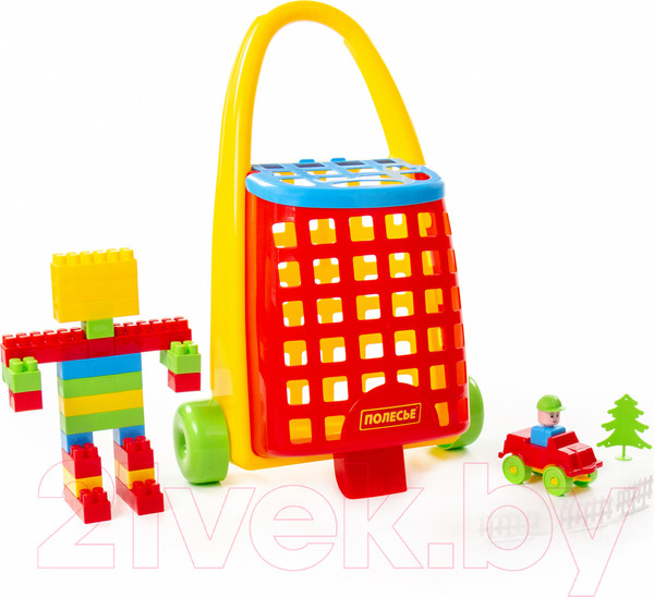 Изображение товара Конструктор Полесье Забавная тележка с конструктором Строитель / 44372 (101эл)