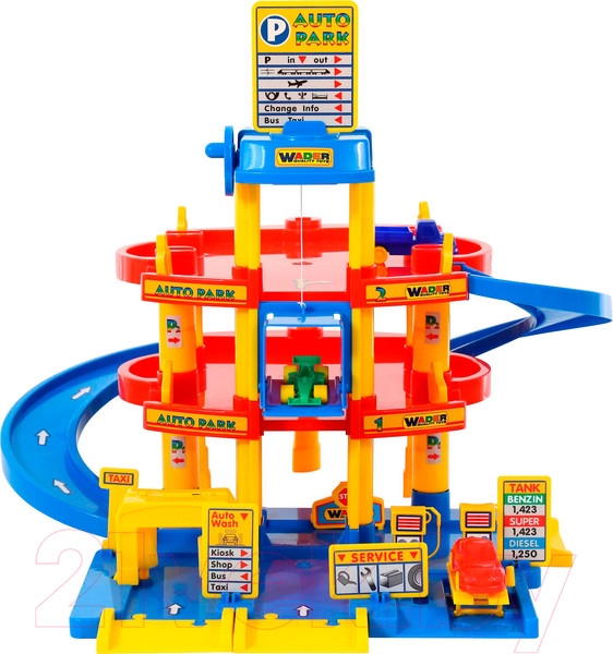 Изображение товара Паркинг игрушечный Полесье 3-уровневый с автомобилями / 37893 (в коробке)