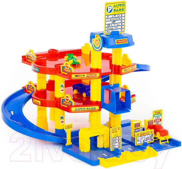 Изображение товара Паркинг игрушечный Полесье 3-уровневый с автомобилями / 37893 (в коробке)