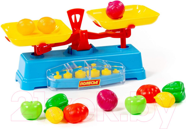 Изображение товара Весы игрушечные Полесье Весы с набором продуктов / 53787 (12эл, в сеточке)