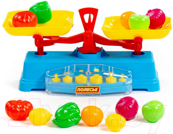 Изображение товара Весы игрушечные Полесье Весы с набором продуктов / 53787 (12эл, в сеточке)