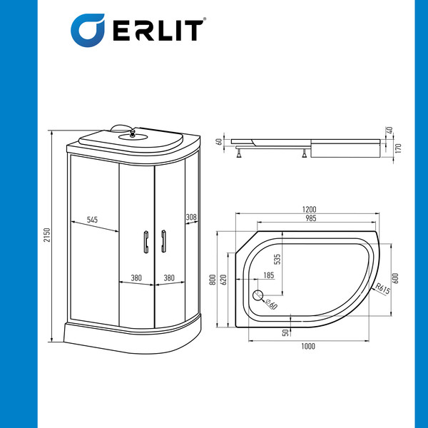 Изображение товара Душевая кабина Erlit ER3512PL-C3-RUS
