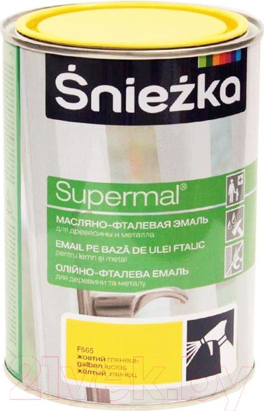 Изображение товара Эмаль Sniezka Supermal масляно-фталевая (800мл, желтый)