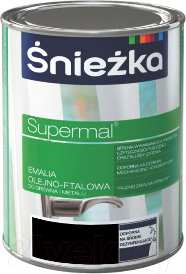 Изображение товара Эмаль Sniezka Supermal масляно-фталевая (800мл, черный глянец)