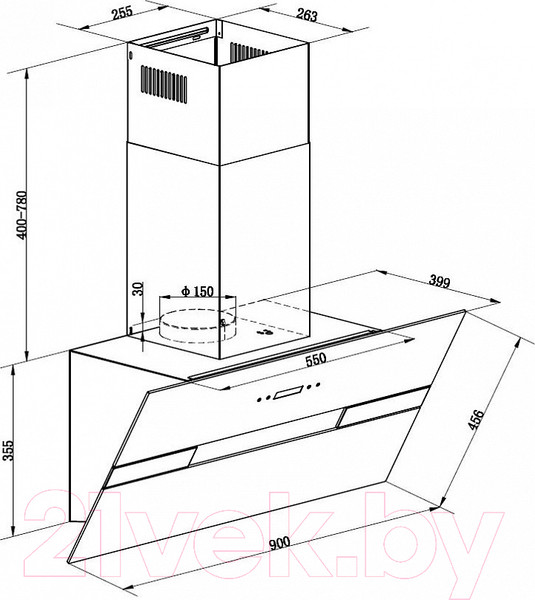 Изображение товара Вытяжка наклонная Maunfeld Mersey 90 (нержавеющая сталь/черное стекло)