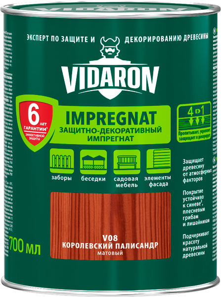 Изображение товара Защитно-декоративный состав Vidaron Impregnant V08 Королевский палисандр (700мл)