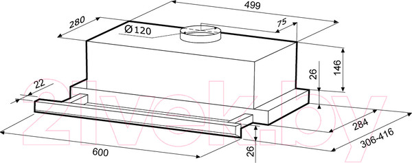 Изображение товара Вытяжка телескопическая Krona Kamilla Slim 600 2m / 00020960 (черный/нержавеющая сталь)