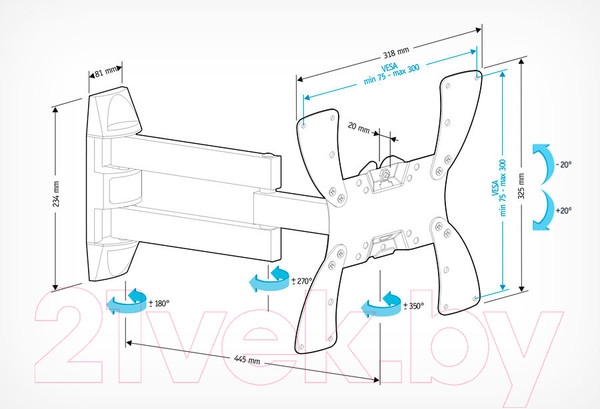 Изображение товара Кронштейн для телевизора Holder LCDS-5066 (черный глянец)