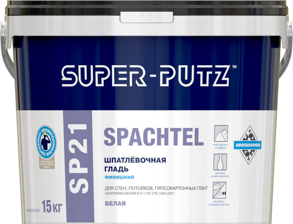 Изображение товара Шпатлевка готовая SUPER-PUTZ SP 21 Spachtel шпатлевочная гладь финишная (15кг, белый)